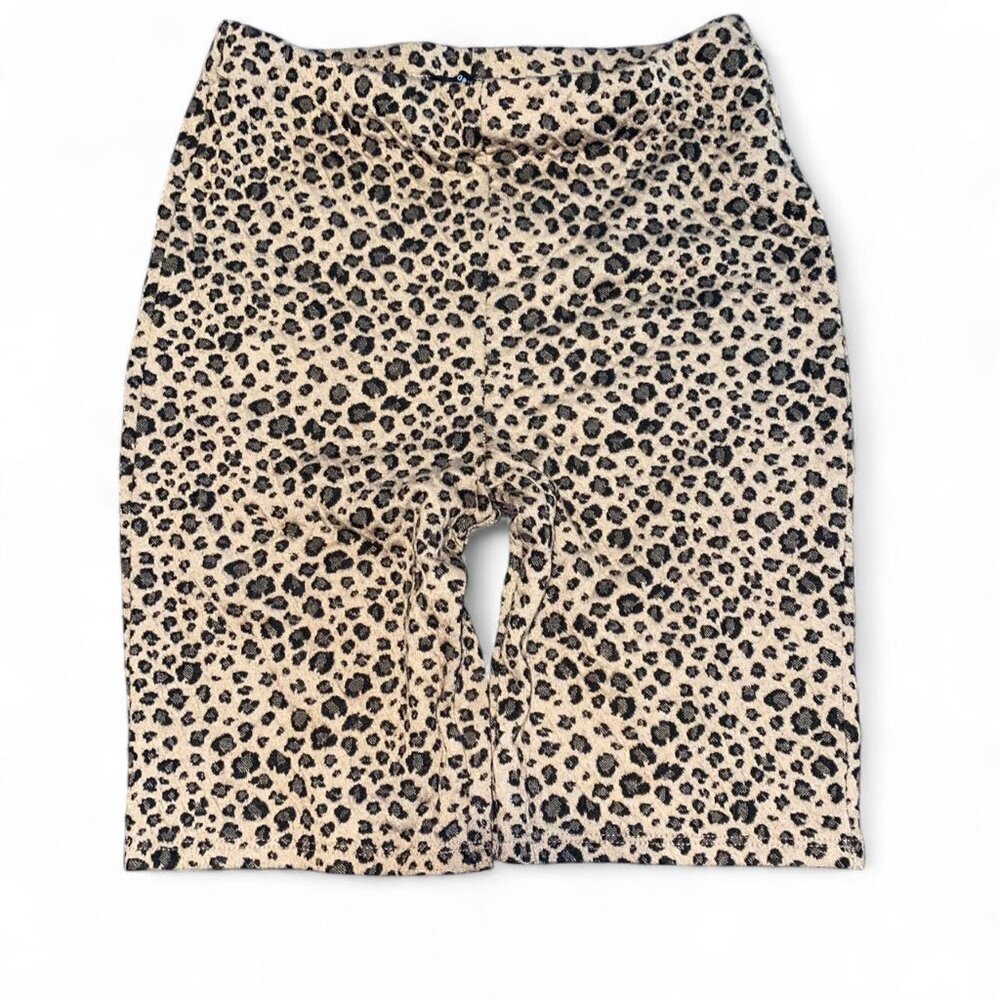 Women's Textured Knit Cheetah Leopard Bike Gym Shorts Athleisure Casual - XS/S